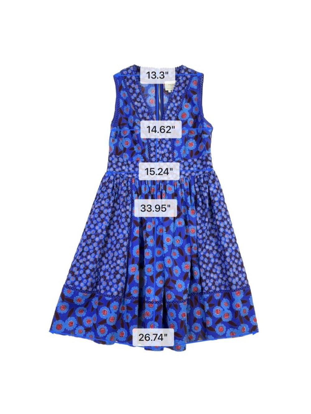 Kate Spade Women’s Blue Cotton Blend Floral Sleeveless Dress Size 10 - Picture 10 of 10